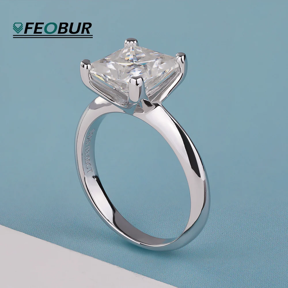 

FEOBUR 1-4CT Princess Cut Moissanite Ring Silver S925 Sparkling Solitaire Diamond Engagement Wedding Band for Women Jewelry GRA