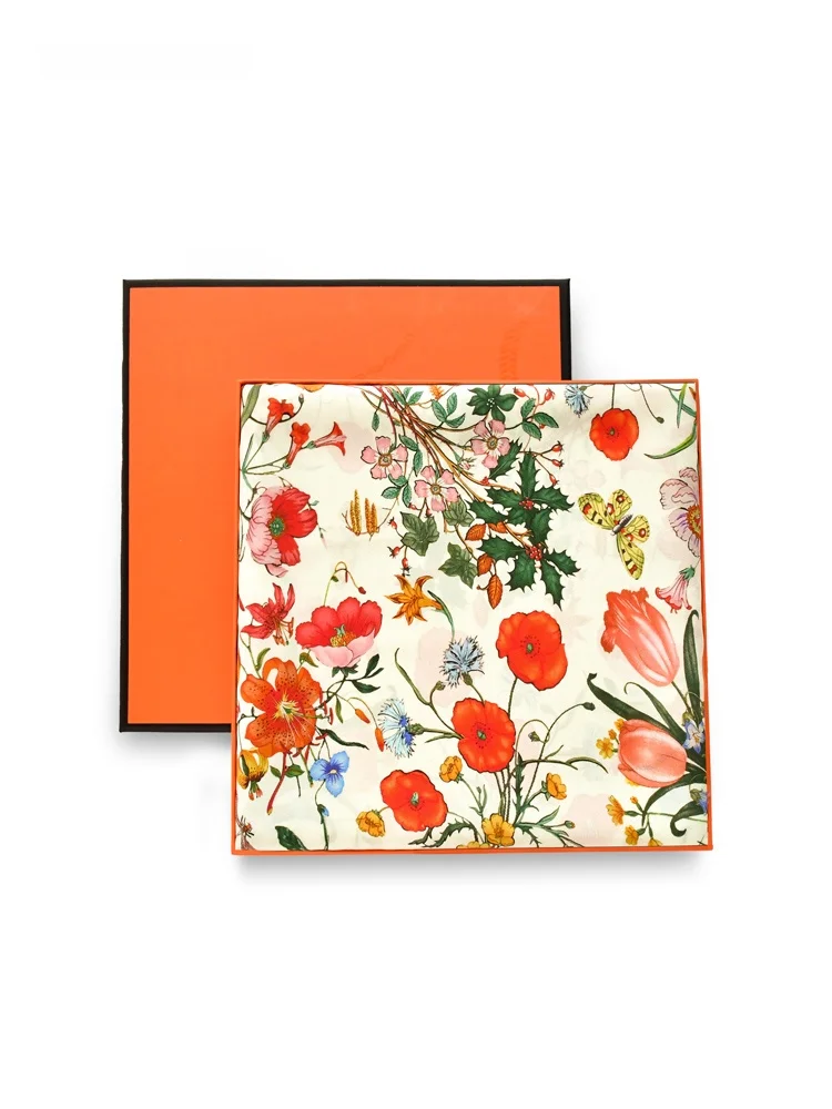 エレガントなシルクスカーフマルベリーシルクスクエアショール女性の日ギフトボックスママ教師実用的な花柄装飾アクセサリー