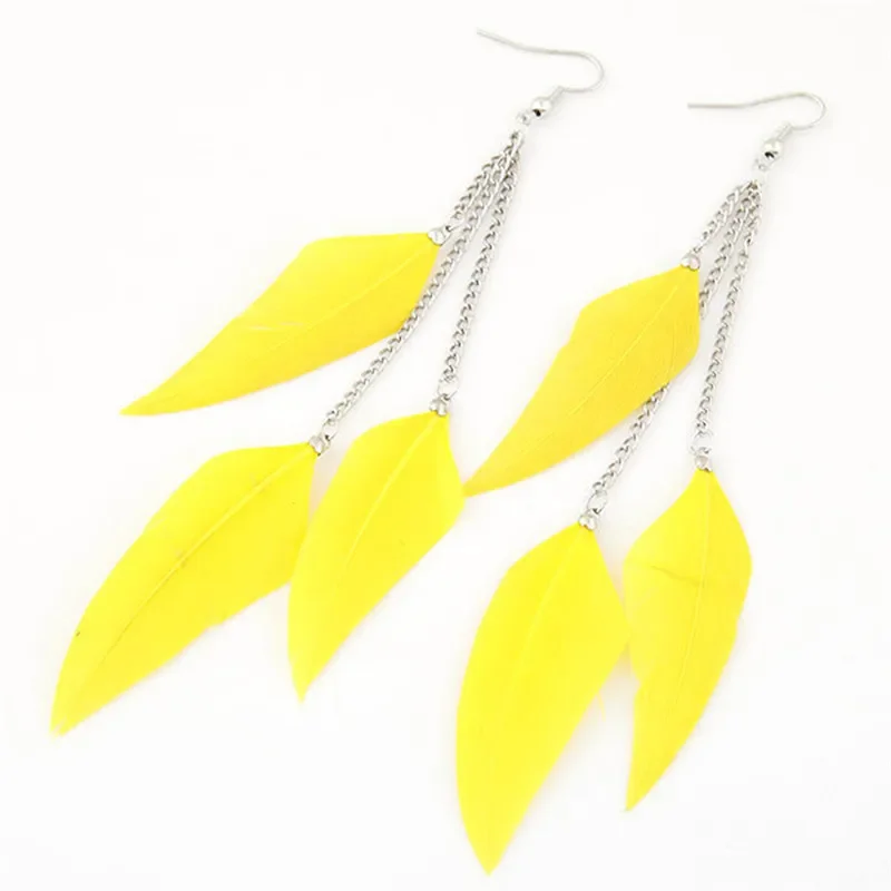 Colorful Feather Earrings Tassel Dangle Long Earrings For Women Brincos Bijoux Jewelry Wedding Earrings Bride Jewelry