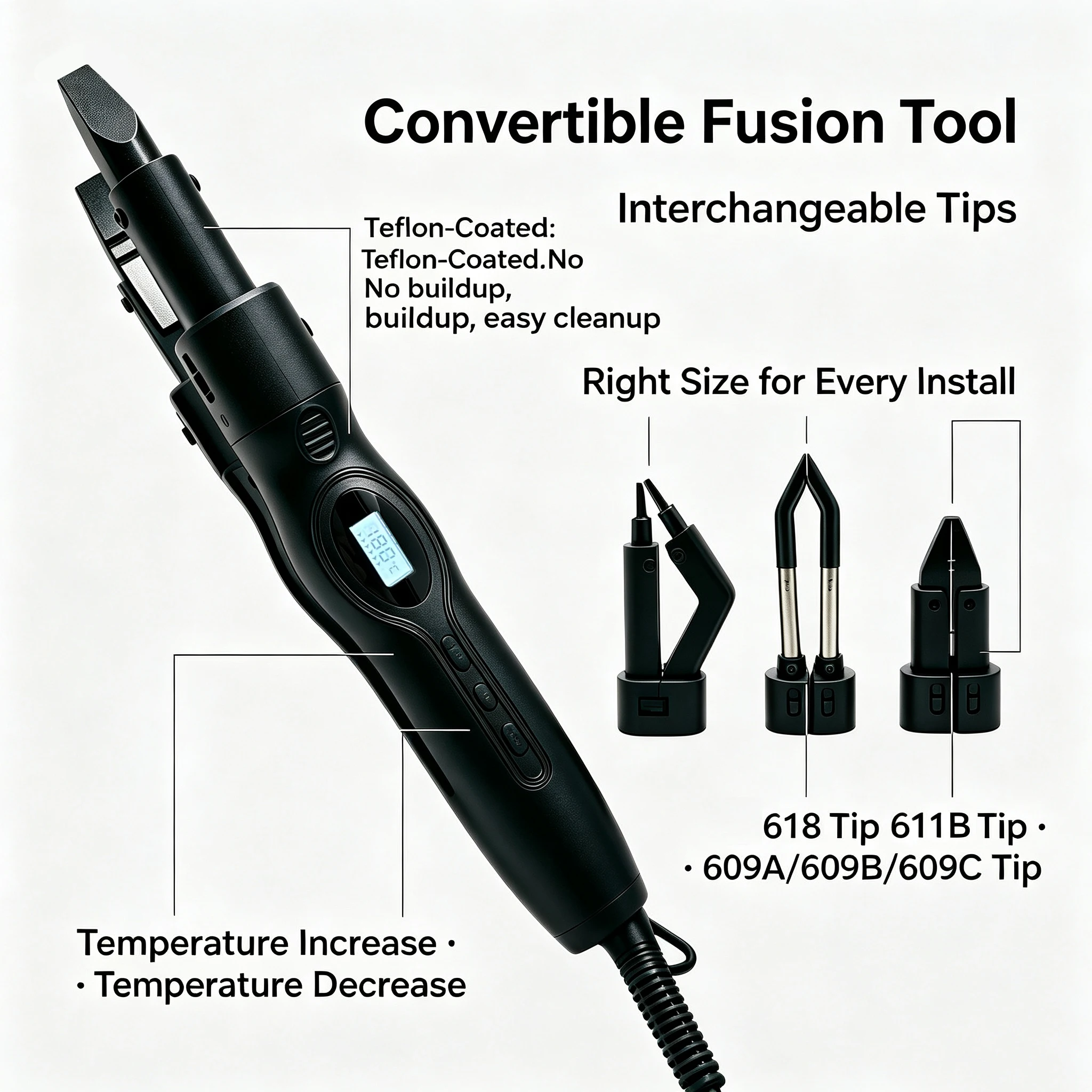LOOF LCD Display Adjustable Temperature 3 in 1 Convertible Keratin Hair Extensions Tools Iron Connector Tools for Flat-tip