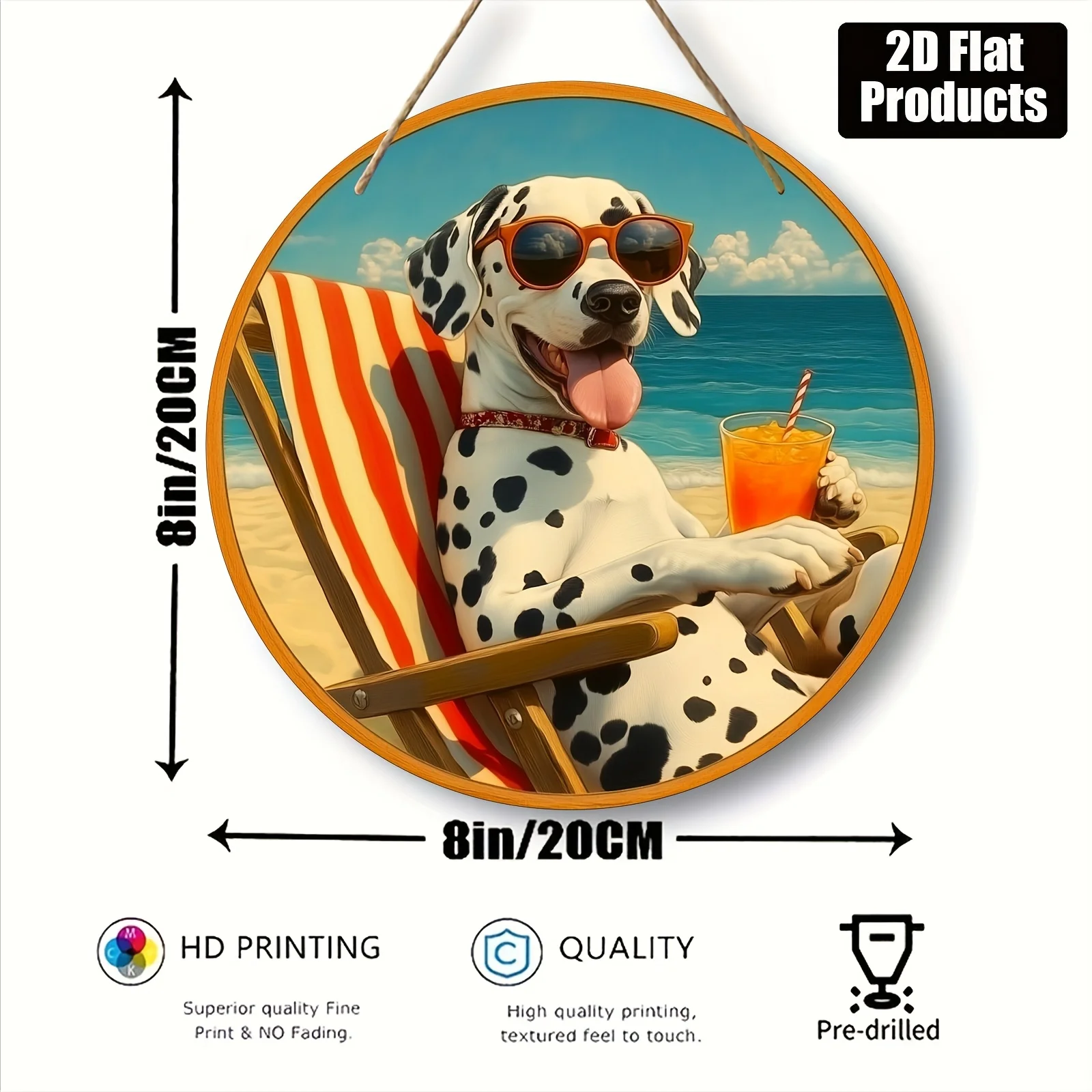 2D Flat, 1pc Dalmatian-Themed Round Wooden Wall/Table Decor Sign Suitable for Home, Office, Shop - Artificial Dalmatian Puppy Pa