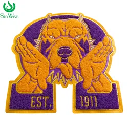 11'' Omega Psi Phi Fraternity Men of Greek 1911 Gold and Purple Chenille Bulldog Iron on Patch for Jacket