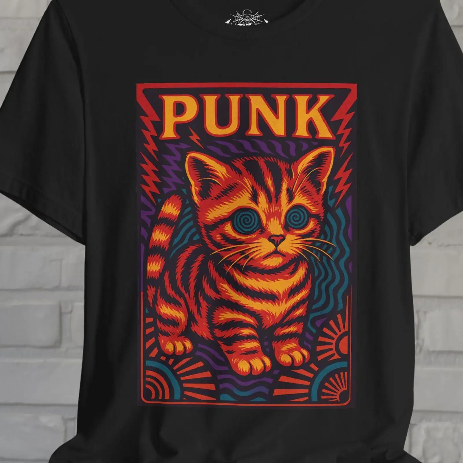 Punk Kitten T Shirt Psychedelic Cat Trippy Black Alt Style Feline Freakout For Lover vintage Washed designer clothes Stretched