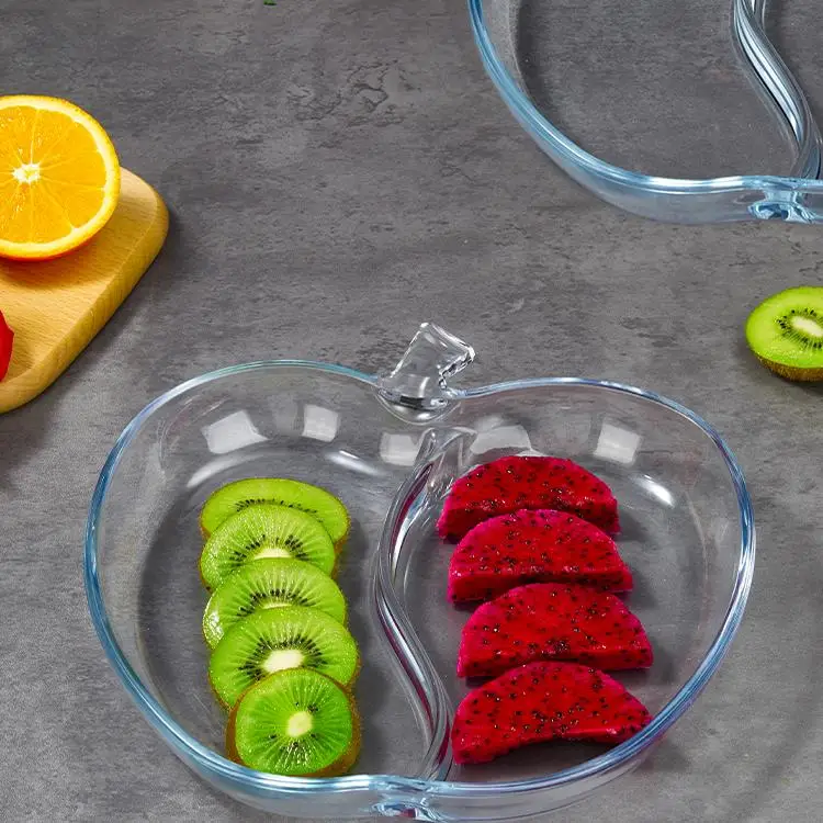 Fenix High-Temperature Resistant Tempered Glass Creative Double-Partitioned Fruit Plate Microwave Se Preparing Di Plate