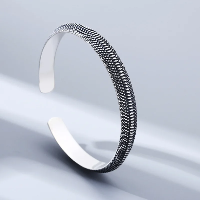 BOCAI New S925 Sterling Silver Charms Bracelets for Men Antique Dragon Scale Pattern Fashion Punk Bangle Fine Choice Jewelry