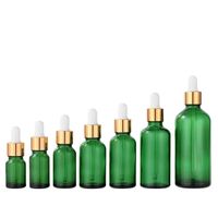10pcs 5ml~100ML Empty Dropper Bottle Essential Oil Green Glass Aromatherapy Liquid Drop for Massage Pipette Bottles Refillable