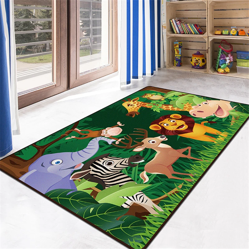 

Cartoon Jungle Animal Print Carpet for Children, Play Soft Floor Mat,Non-slip Area Rug for Living Room, Bedroom, Kids Crawl Game