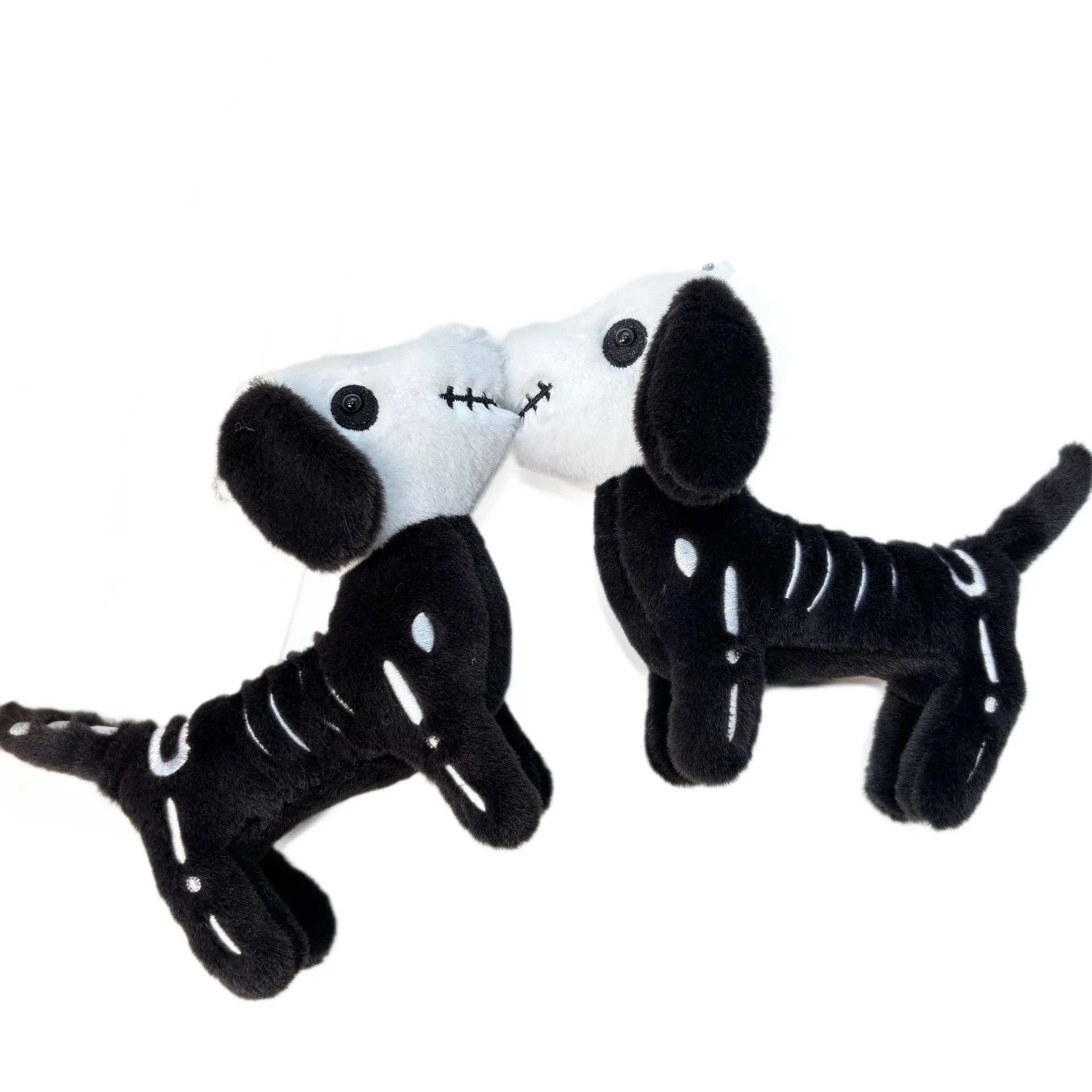Süßes Plüschtier Schwarz Weiß Böser Spaß Welpe Plüschpuppe Halloween Totenkopf Hund Plüschtier Puppe Anhänger Halloween Geschenk Plüsch Schlüsselanhänger