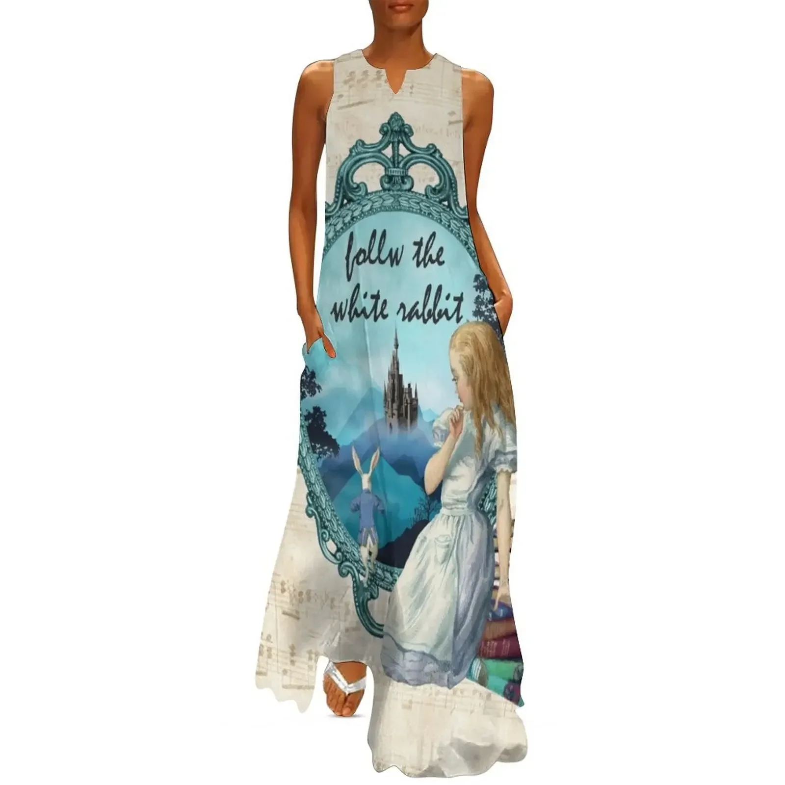 

Follow The White Rabbit - Vintage Music Notes Long Dress elegant chic wedding evening dresses Dress