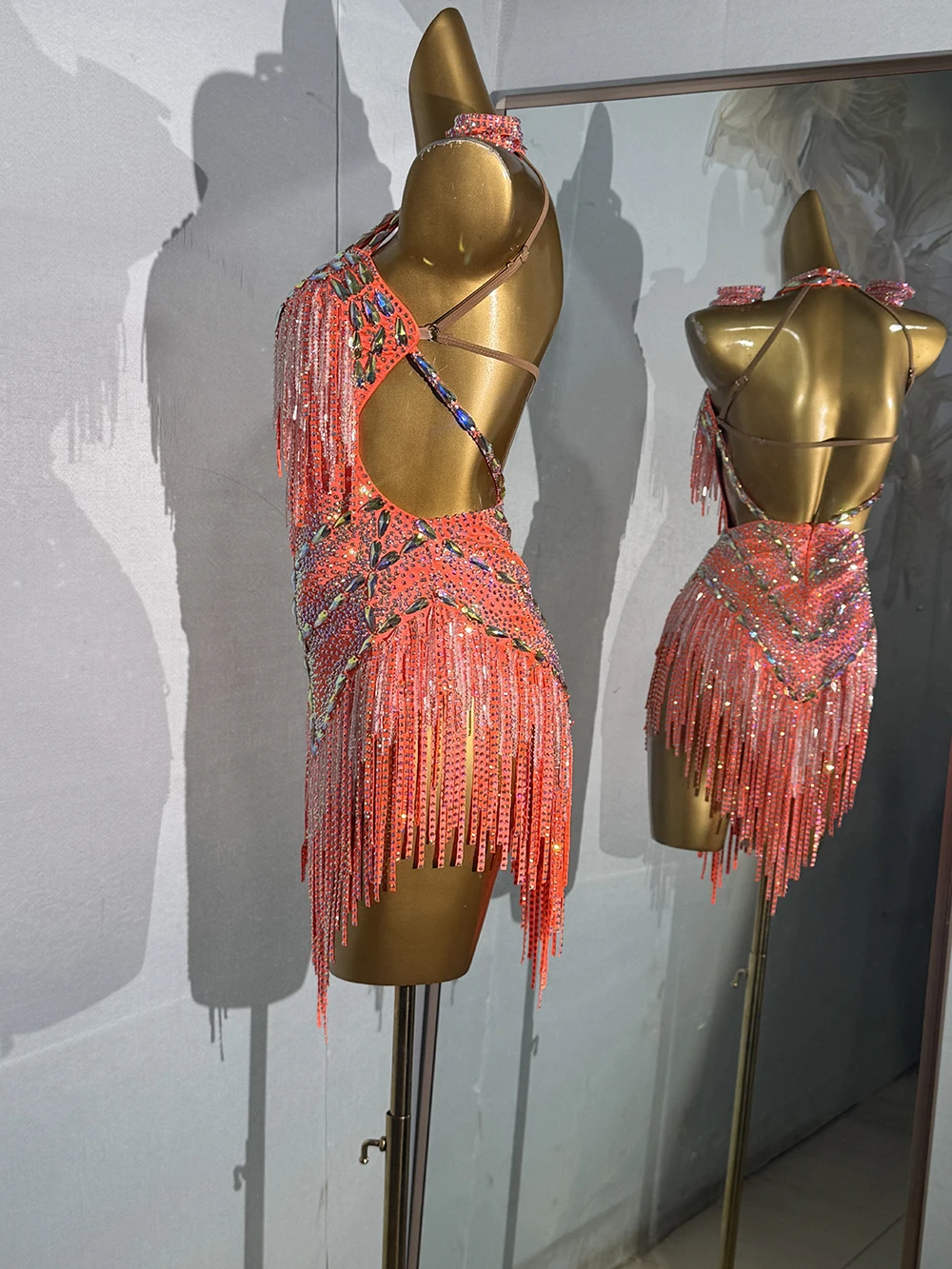 Lateinische Tänzerin Erwachsene Kinder High-End Maßgeschneidertes Super Flash Kleid Samba AB Stone Performance Kleid