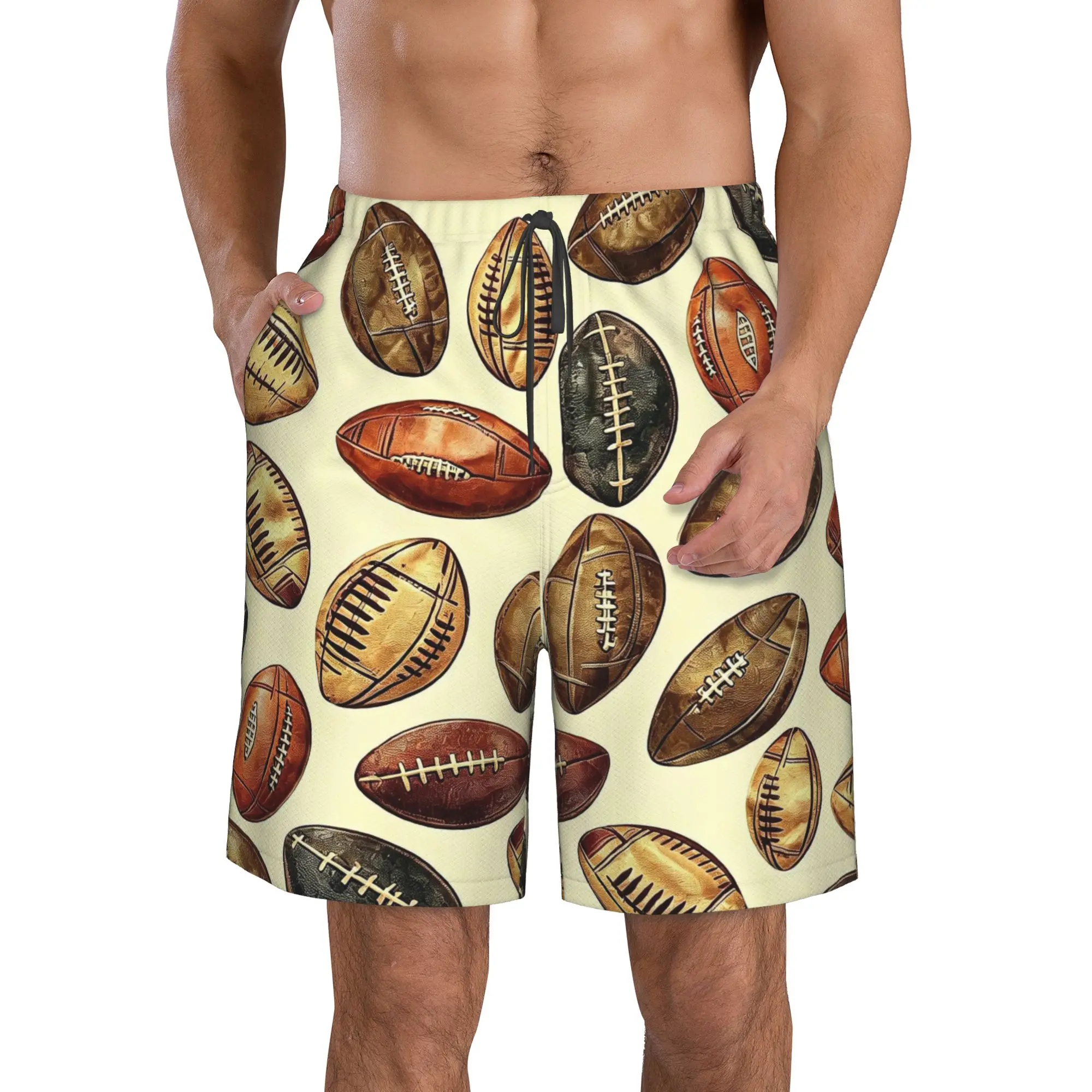 American vintage Football Pattern Trunks Beach Board Shorts Casual Quick Dry Swim Summer Men Pants