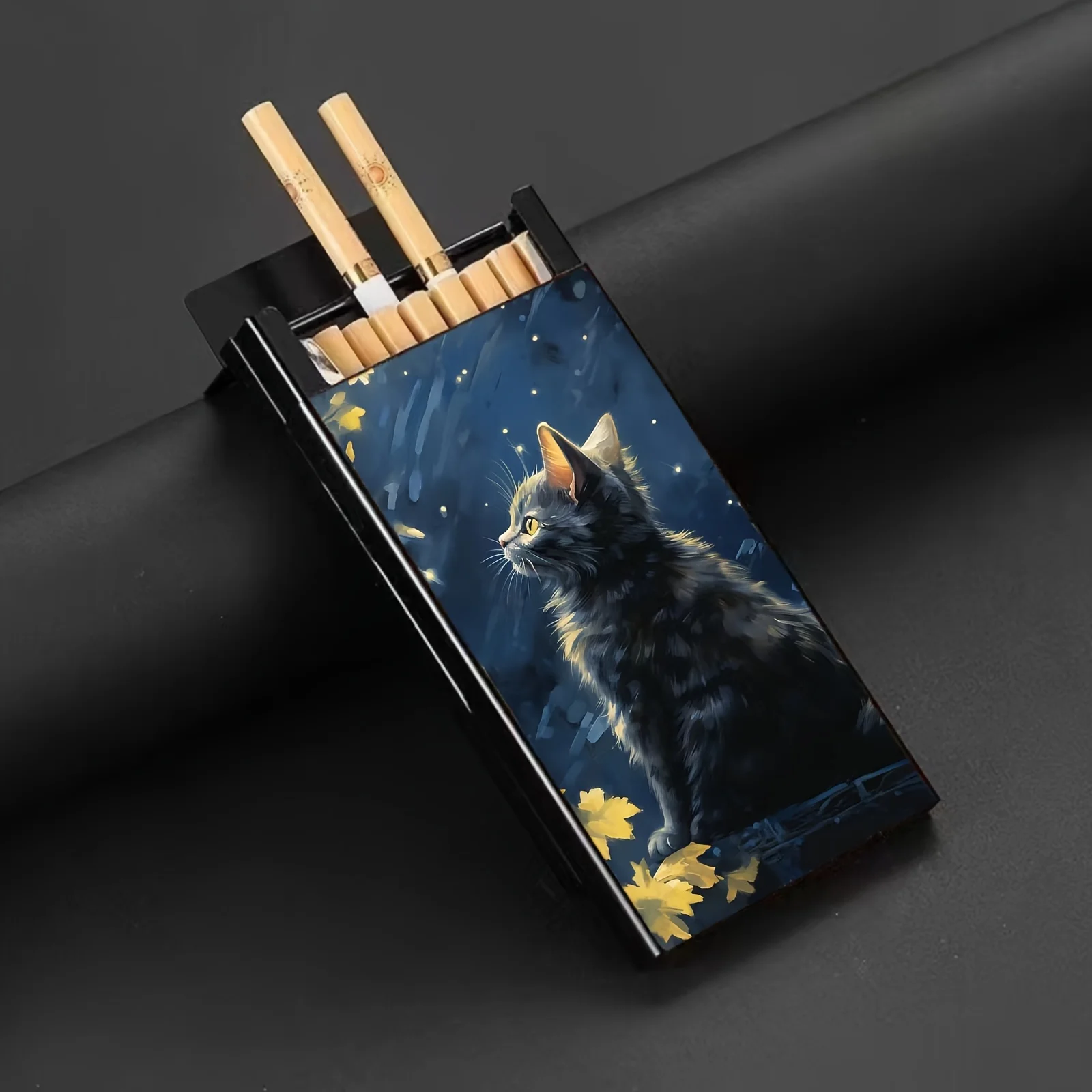 Chic Aluminum Cigarette Case With Cute Kitten Design-Gift For Men&Women,Cigarette Case With Lighter Cigarette Case For Men