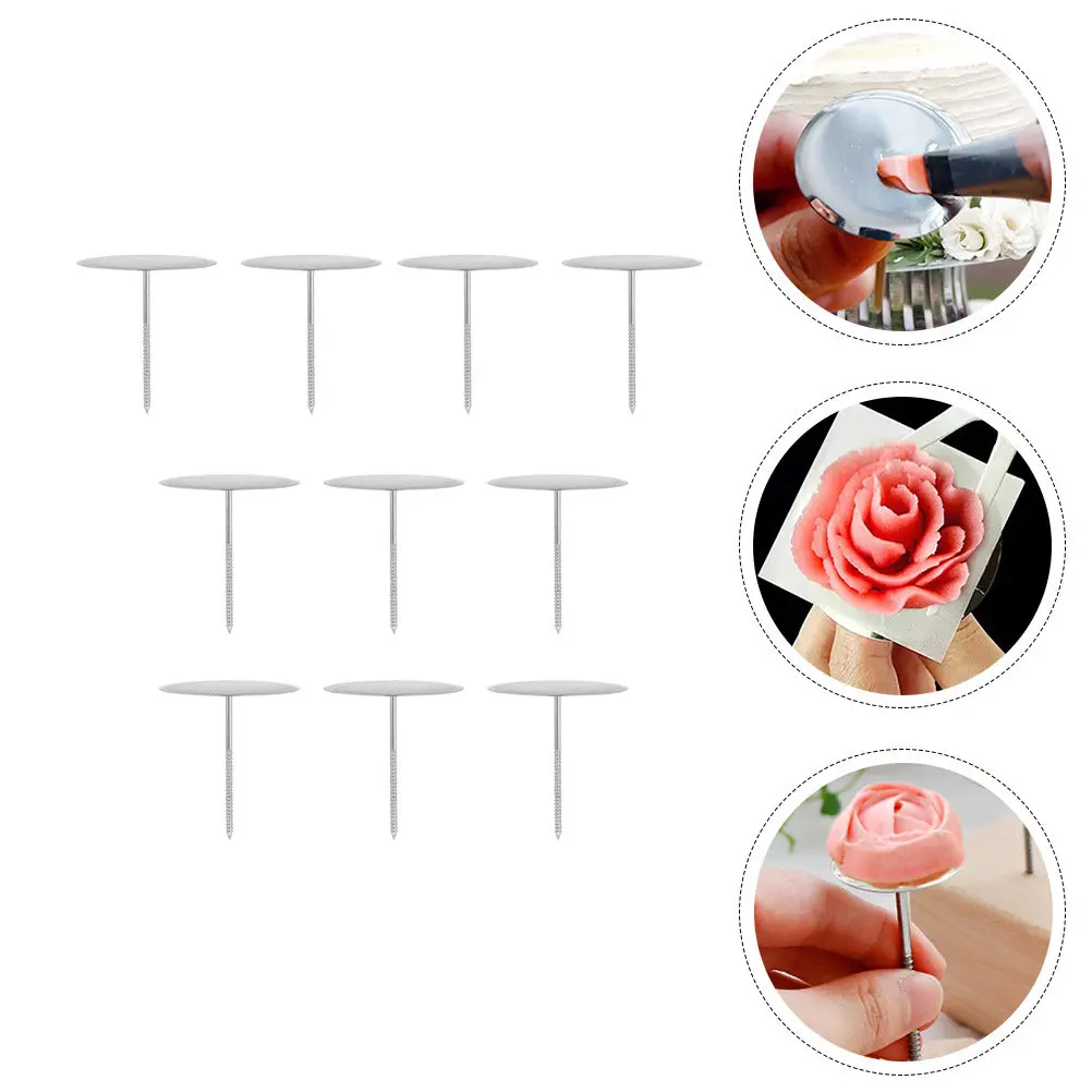 

10Pcs Washable No Harm Stainless Steel Flower Nails Cake Decorating Tools Baking Supplies for Fondant Cupcake Mousse Cakes