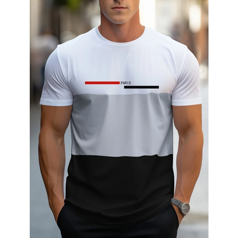 Man Letter Pattern Printed Round Neck Short Sleeve Casual Sports Short Sleeve Tee T-Shirt Top Clothing Fashion Summer Streetwear