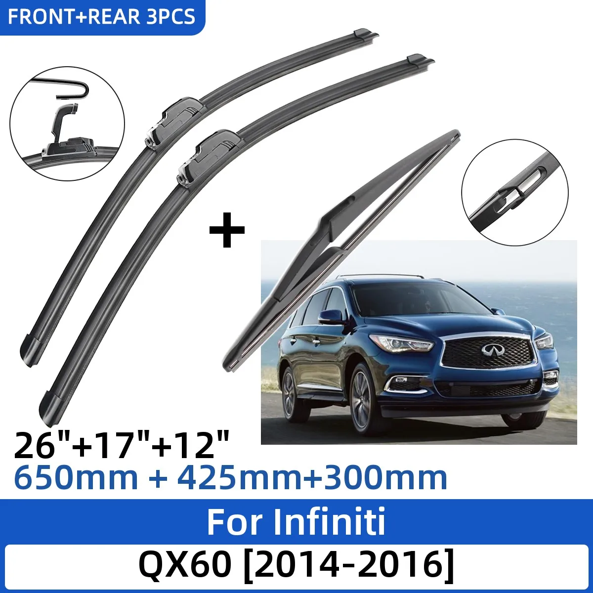 

Щетки стеклоочистителя для Infiniti QX60 2014-2016 26 + 17 + 12 дюймов, аксессуары для лобового стекла, 2014 2015, 3 шт.