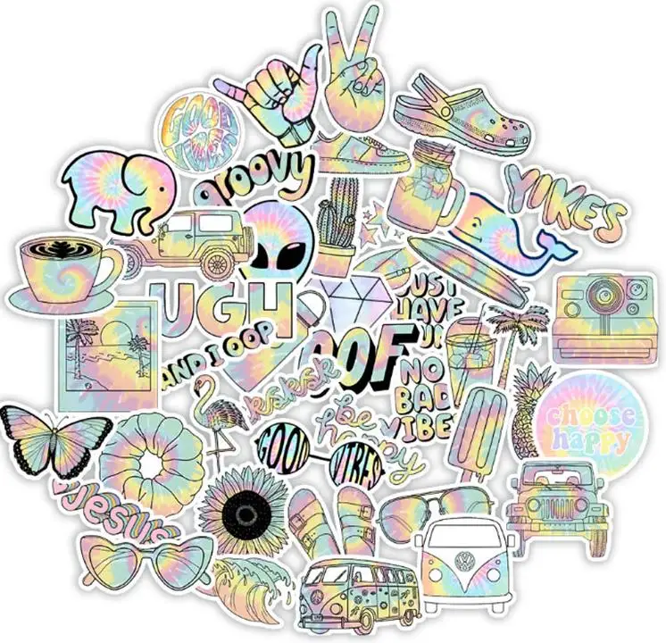 

10/30/50pcs Gradient Personalized Graffiti Stickers Cool Laser Aesthetic Art Stickers For Laptop Car Diy Decal Decor Sticker