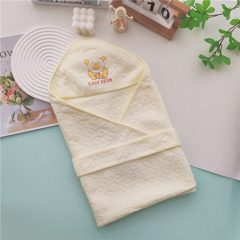 Embroidery Baby Blanket Infant Cotton Square Envelop Swaddle For Newborn Baby Boys Girls Wrap Cartoon Hooded Sleepsack Bed Quilt