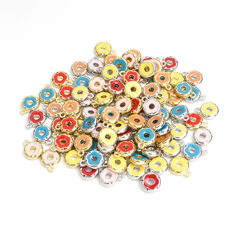 15pcs Enamel Doughnut Dessert Charms Lovely Colorful Donut Sweet Food Pendants For Jewelry Making Necklace Bracelets Accessories