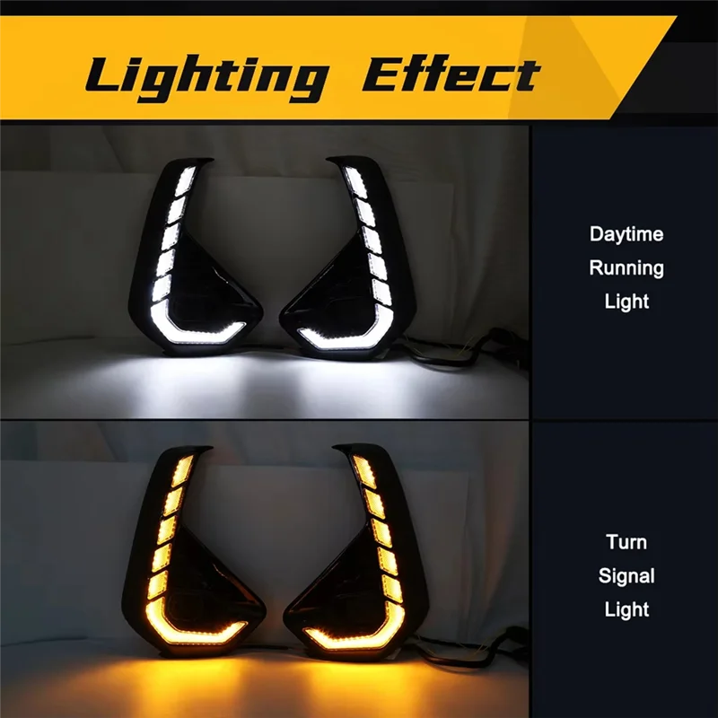 LED النهار تشغيل ضوء مصباح الضباب الأبيض + الأصفر بدوره إشارة لتويوتا هايلكس ريفو 2024 2025 DRL