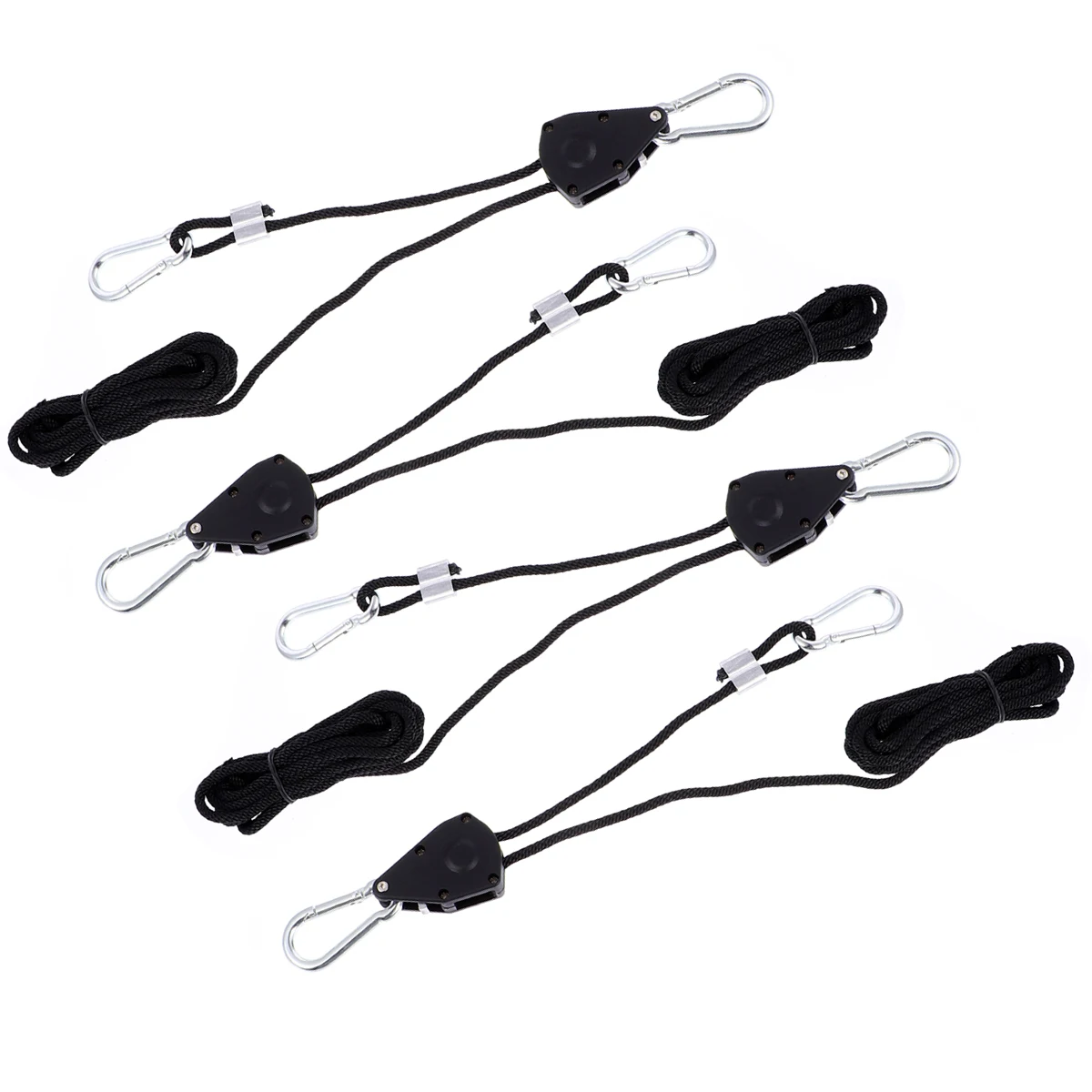 

4pcs 1/8 Inch Grow Light Ratchet Hanger Set Adjustable Rope Clip Hanger Metal Pulley Galvanized Carabiner Durable Pp Rope For