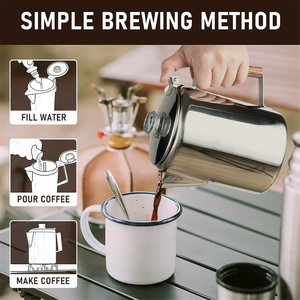 Koffiepercolators Kookplaat voor kamperen, Percolator Koffiepot Roestvrij staal Koffiezetapparaat Kamperen Buiten Thuis 9-kops HOT