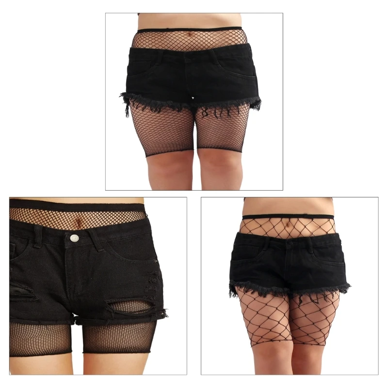 

Women's Large Size Fishnet Shorts High Waist See Through Mesh Short Leggings Tights for Parties Dates and Daily Wear Y166