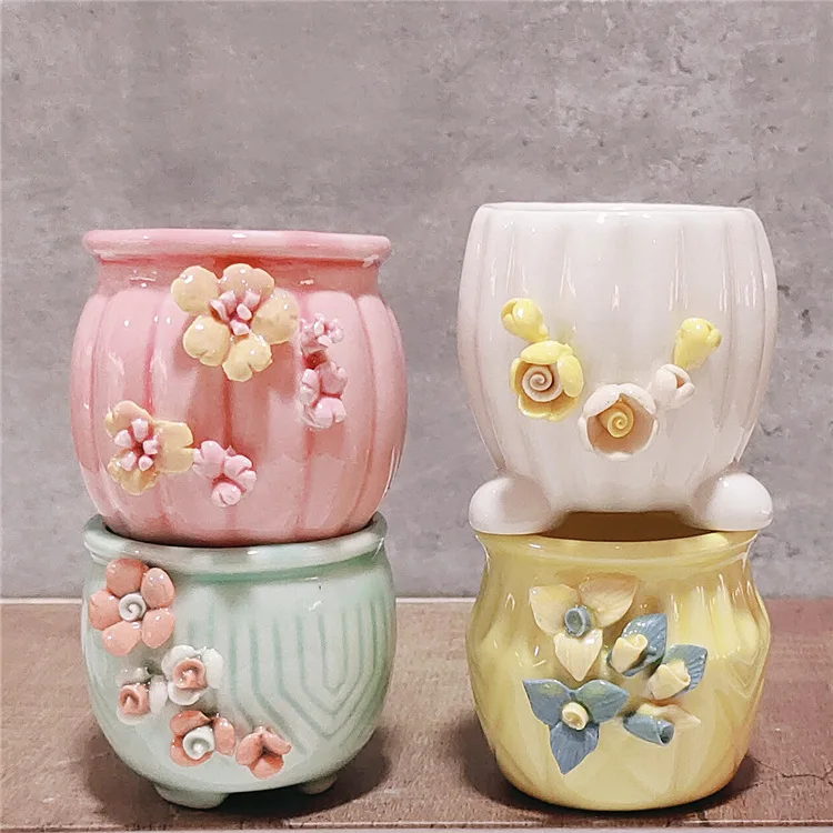 8pc Handmade Pinch Flower Pot Succulent Flowerpot Pink Girl Home Meat Plant Thumb Pot Trumpet Seedling Basin Balcony Decorations