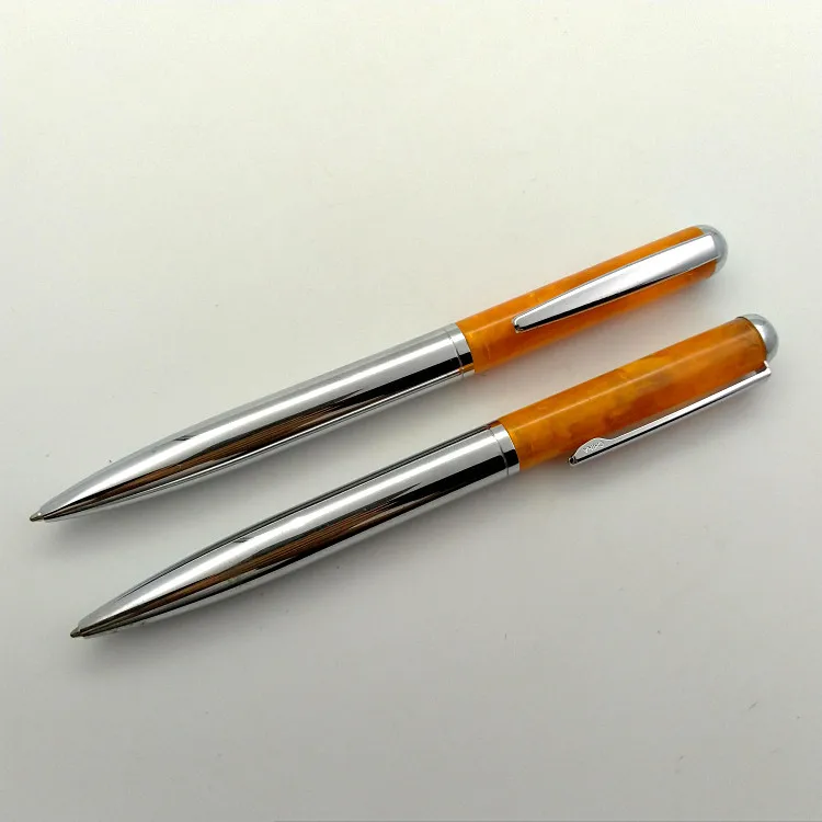 Premium ballpoint pen with bright yellow imitation jade pattern shiny silver metal rod Gen Pen Teacher rotating core recommended