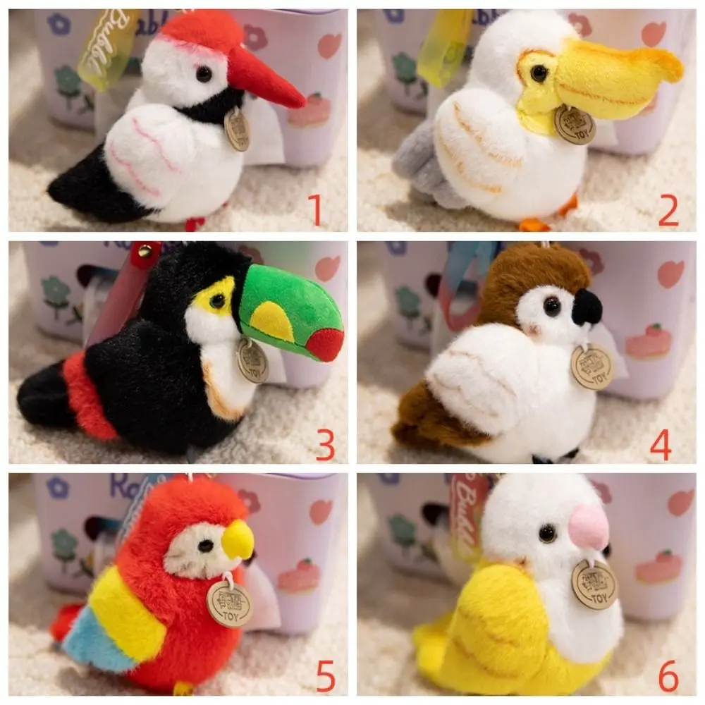 Simulazione pappagallo ciondolo in peluche ciondolo borsa peluche animali uccelli cinturino a scatto cartone animato Kawaii animali a spalla in piedi giocattolo per bambini