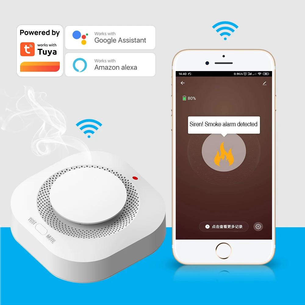 

Tuya Wifi Smoke Detector Sensor 90DB Alarm Fire Smart Smoke Detector Wifi Fire Protection Home Security Alarm Smart Life