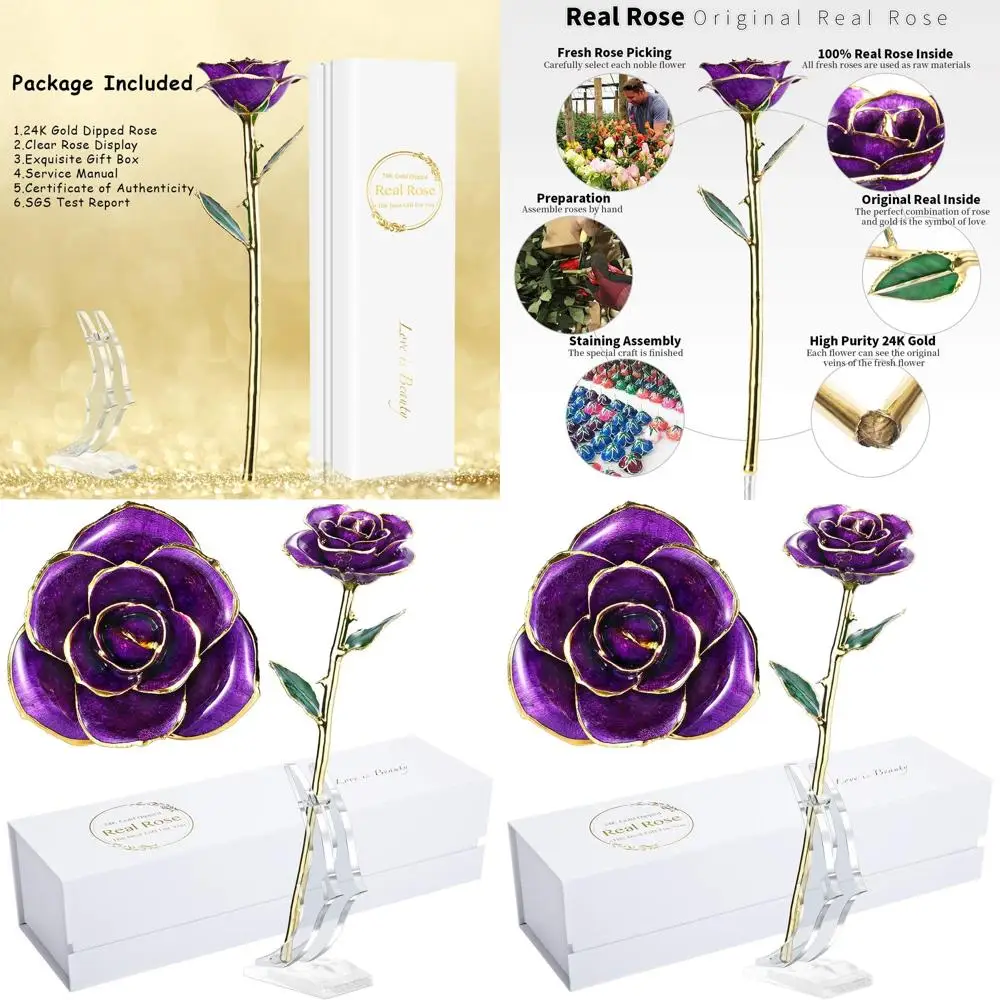

Позолоченная настоящая роза 24K с элегантной подставкой