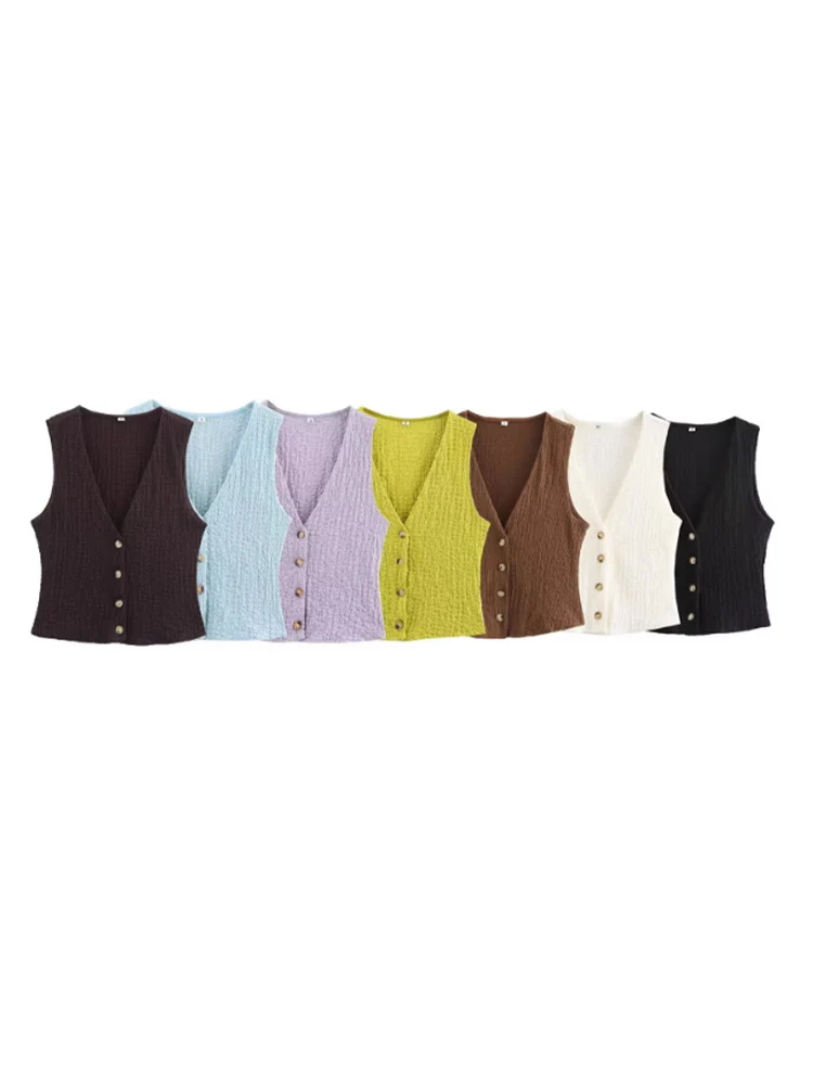 

2025 New Women's Clothing European and American Style Fashionable and Versatile V-Neck Short Textured Sleeveless Vest