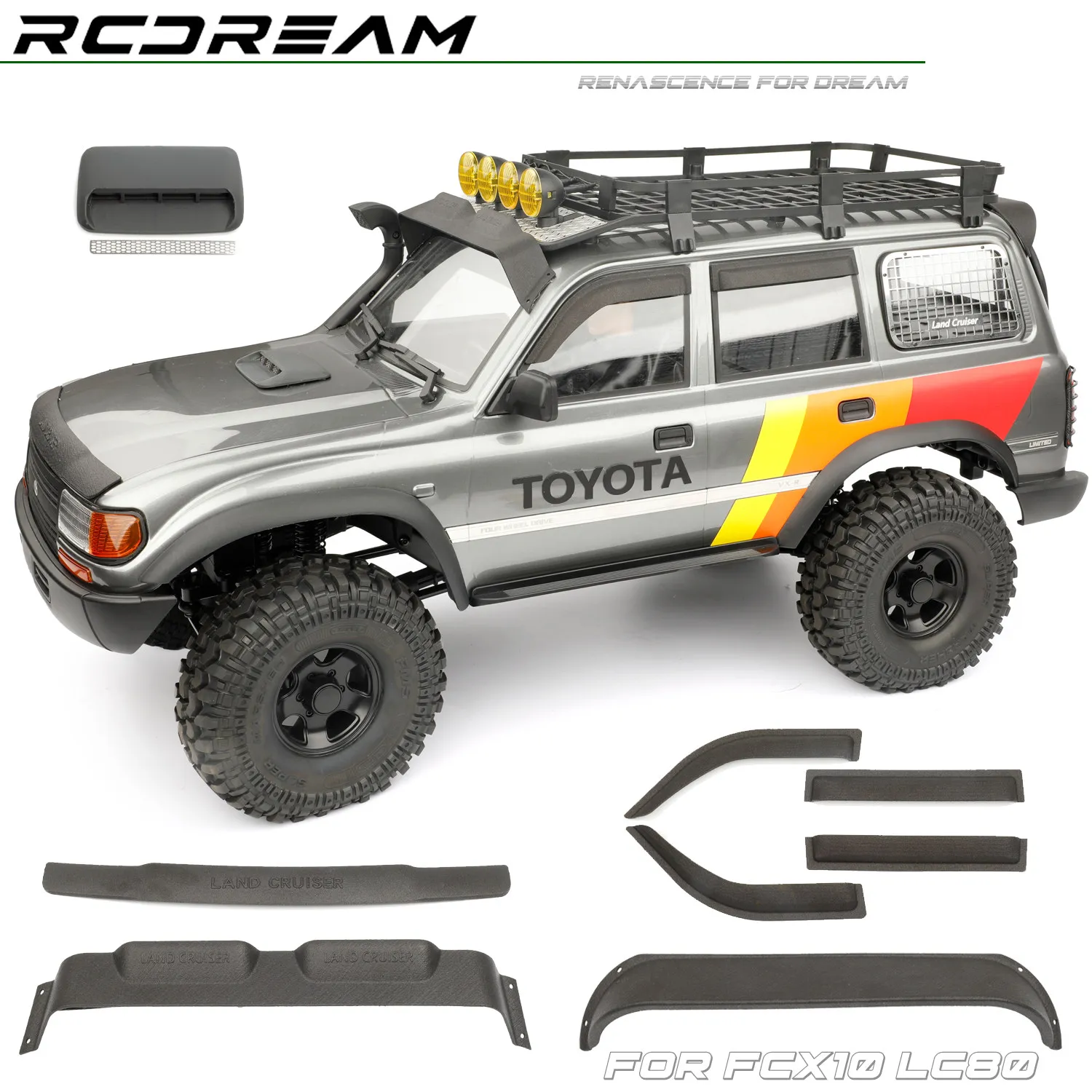 Rcdream Rc Car Exterior Accessories For 1 10 Fcx10 Lc80 Hood Air Intake Vent Sun Visor Rain Deflector Front Sand Shield