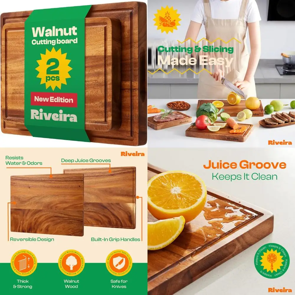 

Versatile Durable Walnut Wood Cutting Boards: Set of 2 Rectangular Natural Wooden Cutting Boards for Kitchen Use