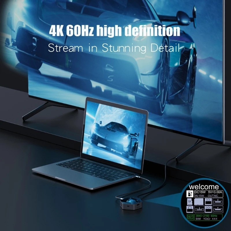 Docking station per hub 8 in 1 tipo C con ricarica 4K PD per laptop