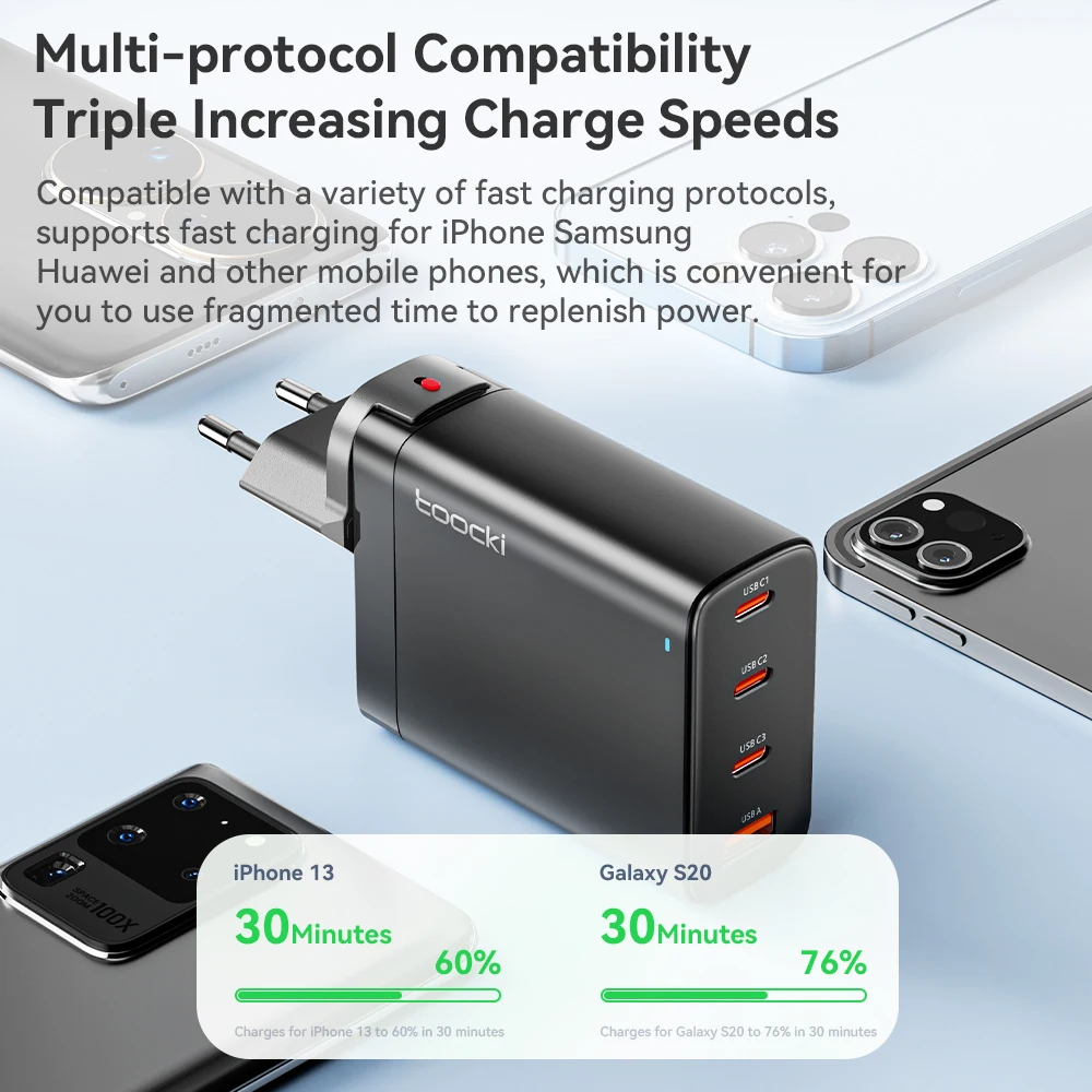 Toocki GaN Charger 100W USB Type C Chargers PD Quick Charge 3.0 4.0 For iPhone 14 13 Pro X Xiaomi Phone Fast Charger For MacBook