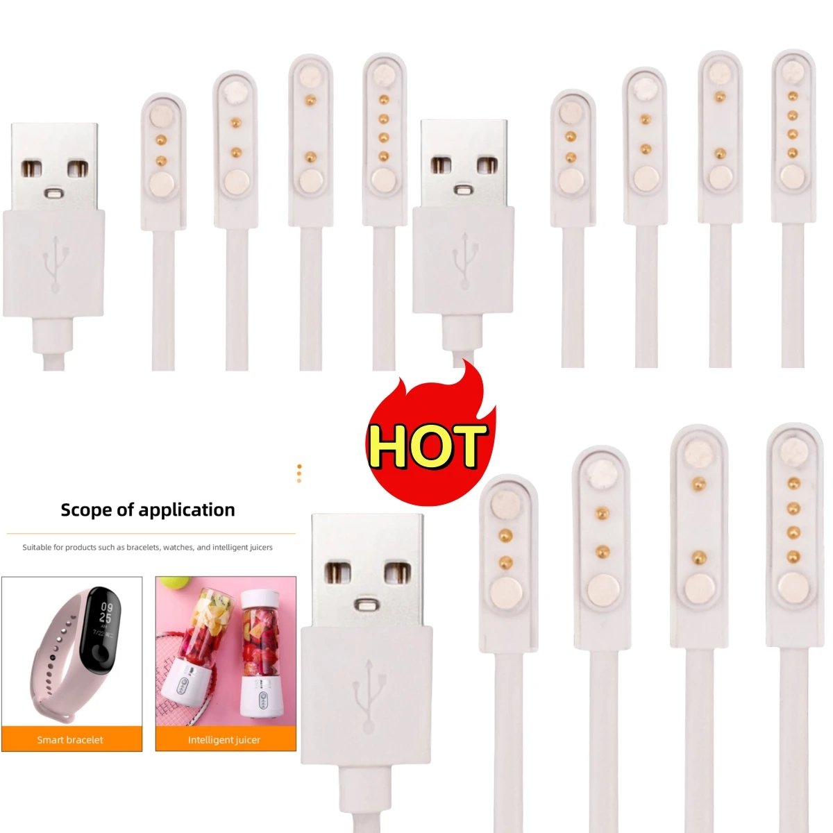 2 Pin 4 Pins USB Charging Cable Universal Smart Watch Charger Magnetic Charging Cable For Q12 Children's Watch 60CM Products