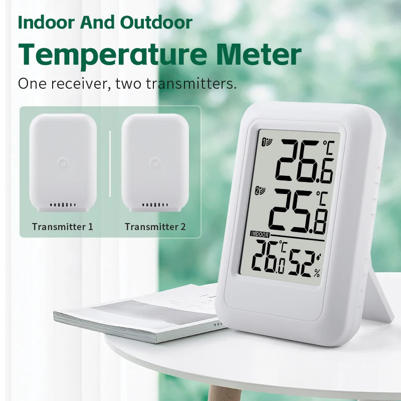 Wireless Dual Sensors Digital Thermometer In/Outdoor Smart Wine Cellar Kitchen Temperature Humidity Monitor Max Min Record -40°C