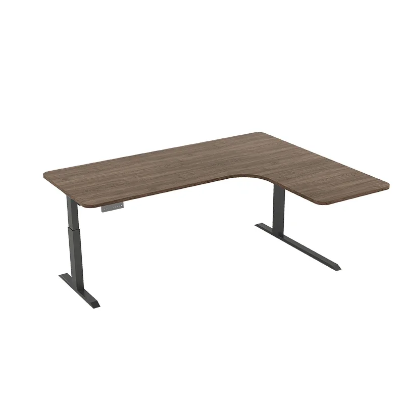 

Study home L-shaped computer desk, walnut corner solid wood electric lifting desk, simple standing corner office