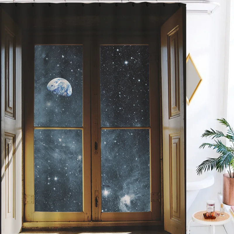 Galaxy Shower Curtain Decor Nordic Simple Extra Long Shower Bath Curtain Rings Fabric Rideaux De Douche Home Accessorie Supplies