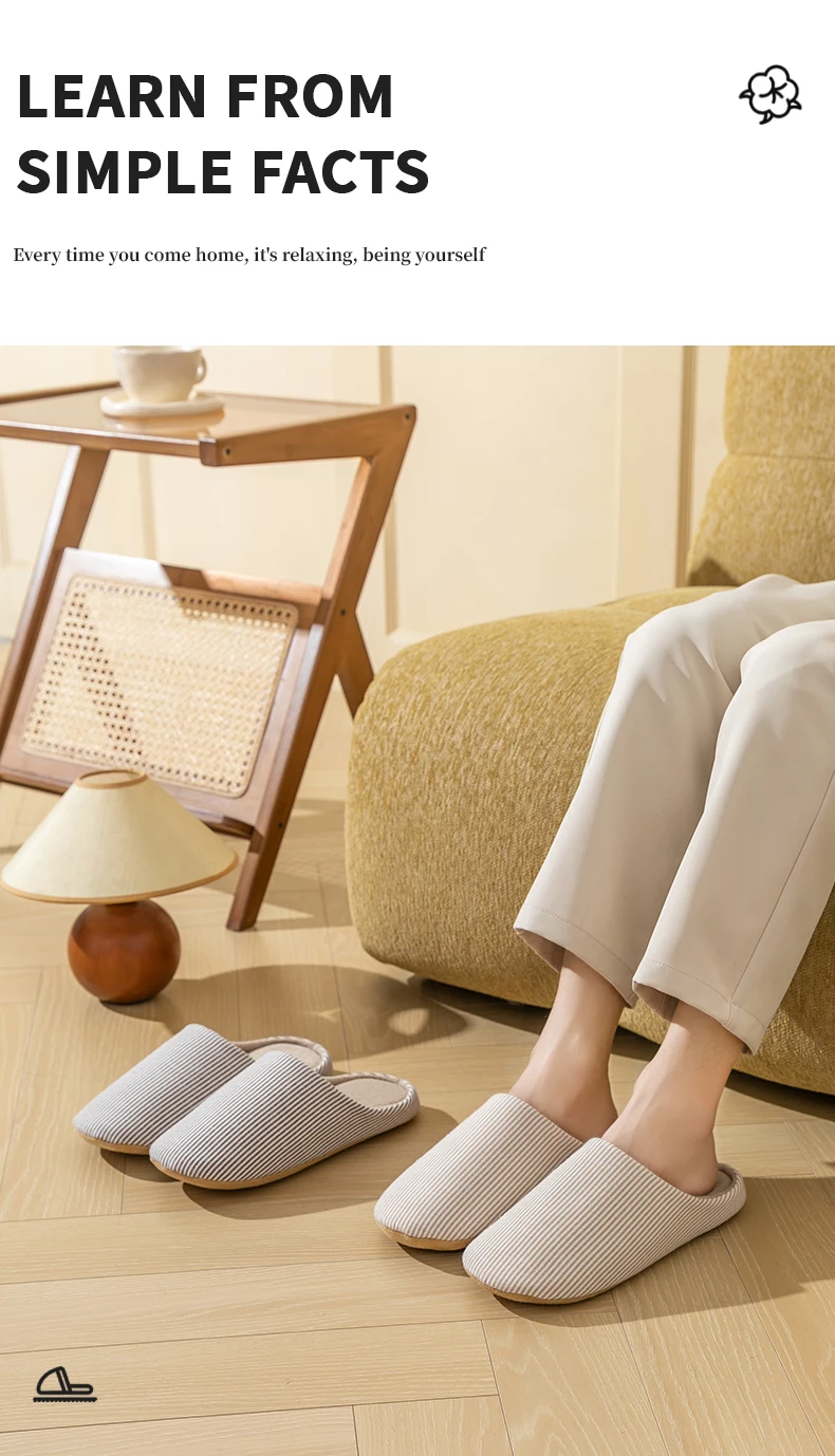 Damen-Hausschuhe mit Streifen für Frühling und Herbst, rutschfeste Innenrutschen mit weicher Sohle, gemütliche Bodenschuhe, leise weiche Schlafzimmer-Hausschuhe – Detail 3