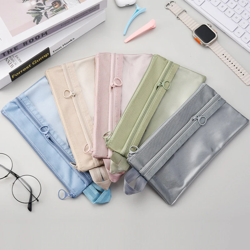 1Pcs Simple Transparent Storage Bag Portable Travel Waterproof Double-layer Toiletry Zipper Pouch Data Cable Jewelry Card Makeup