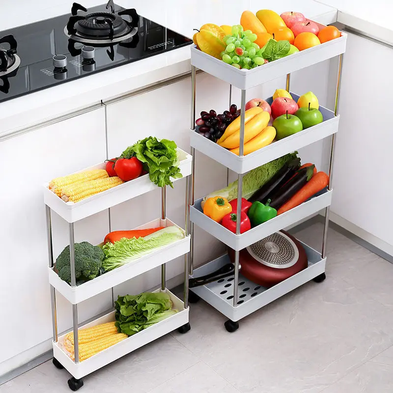 

2/3/4layer Kitchen Rack Toilet Bathroom Floor Multi-storey Trolley Foldable Storage Organizer Holder space saving vegetable cart