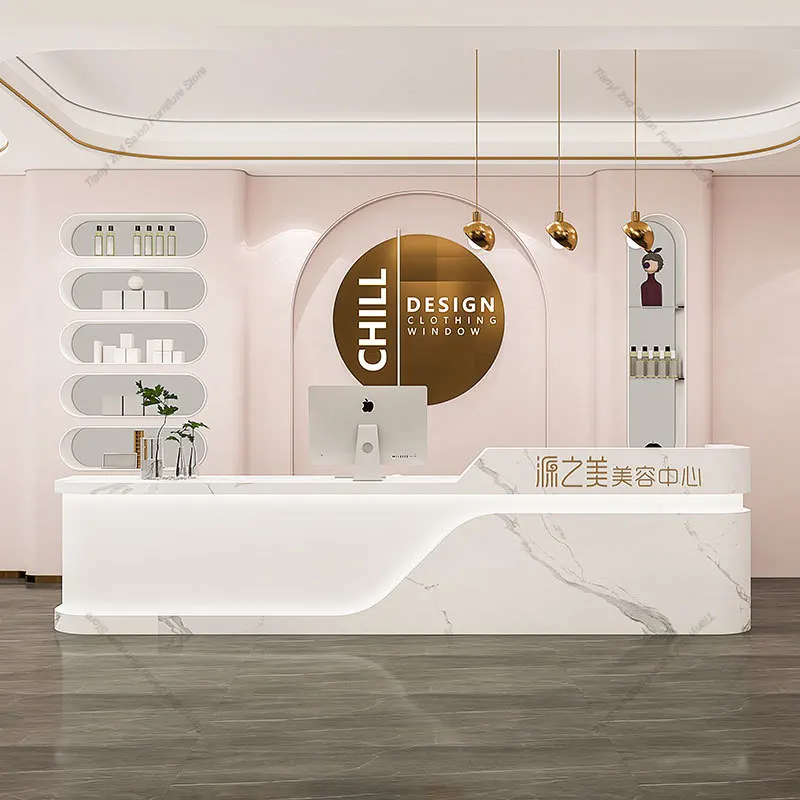 Modern Minimalist Beauty Salon Reception Counter, Luxury Design, Commercial Service Desk for Foot Spa, Company, Bar & Homestay