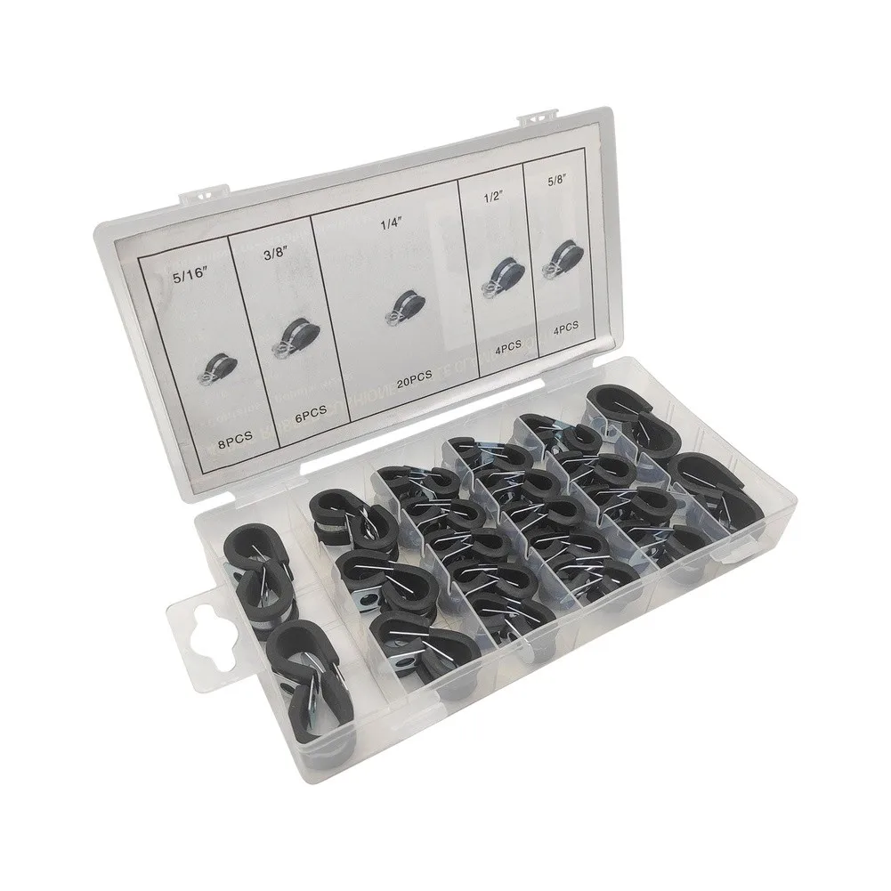 Zinc Iron Cable Clamps 42PCS with Rubber Cushion for Minimizing Abrasion and Tight Cable and Pipe Hold Zinc Iron