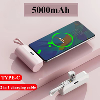 5000mAh Power Bank 2 IN 1 Fast Mobile Phone Charger External Battery Mini Power Bank Plug Play Type-C For Samsung Xiaomi