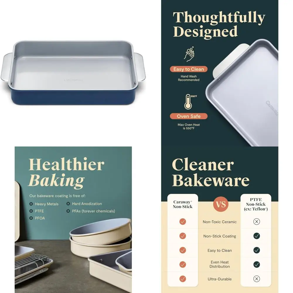 

9"x13" Rectangular Non-Stick Ceramic Baking Pan with Natural Ceramic Coating - Safe and Non-Toxic, Free of PTFE and PFOA - Ideal