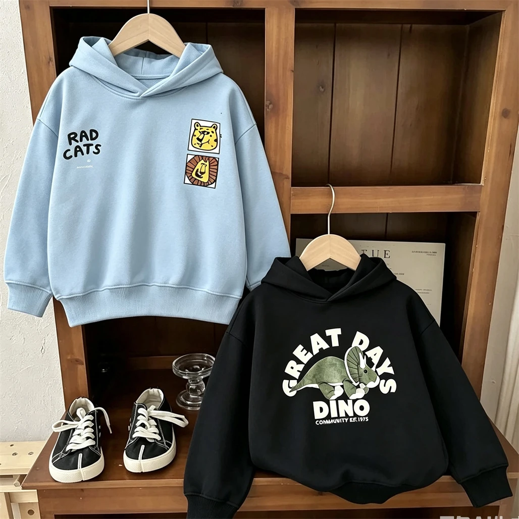 New Fashion Sweatshirts Cartoon Printed Pullovers Toddler Loose Cute Hoodies Spring Autumn Kids Thin Hooded Tops Outer Wear