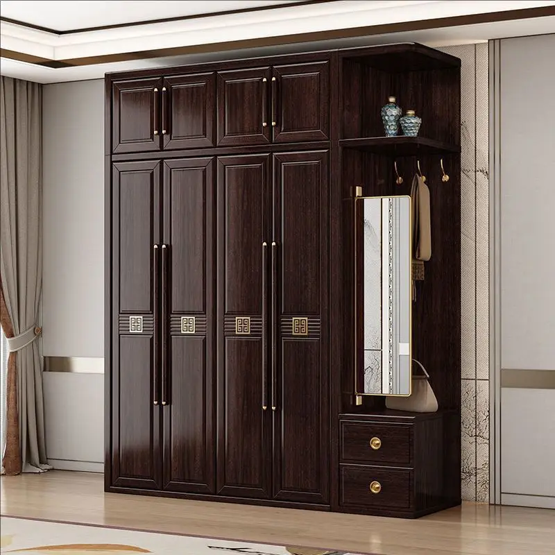 

Sandalwood Solid Wood Wardrobes Mirror Integrated Complete Combination Living Room Cabinets Household Large Furniture Kast JT40W