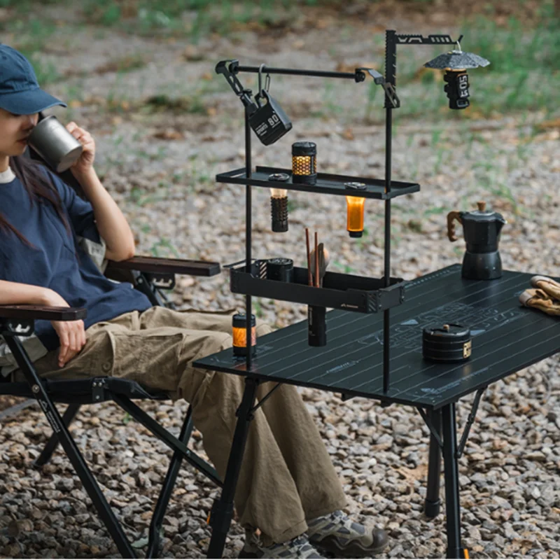 Detachable IGT Camping Table Double Layer Hanging Shelf Tactical Modular Expansion Storage Rack Multifunctional Outdoor Picnic